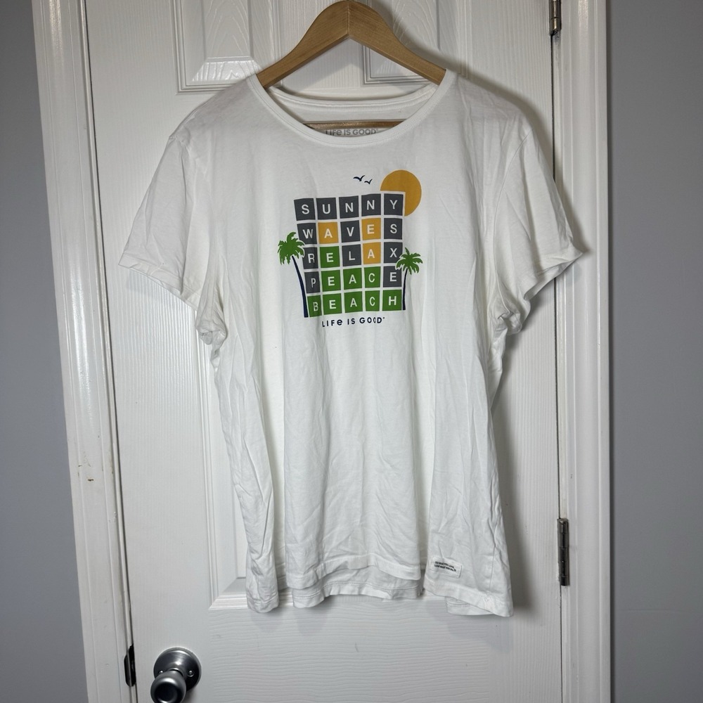 Life Is Good XXL 2XL Crusher White Tee Sunny Waves Relax Beach T Women's Crusher